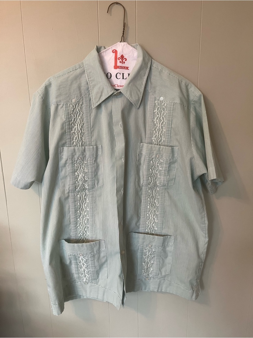 Haband Light Mint Green Short-Sleeve Embroidered Button-Down Shirt